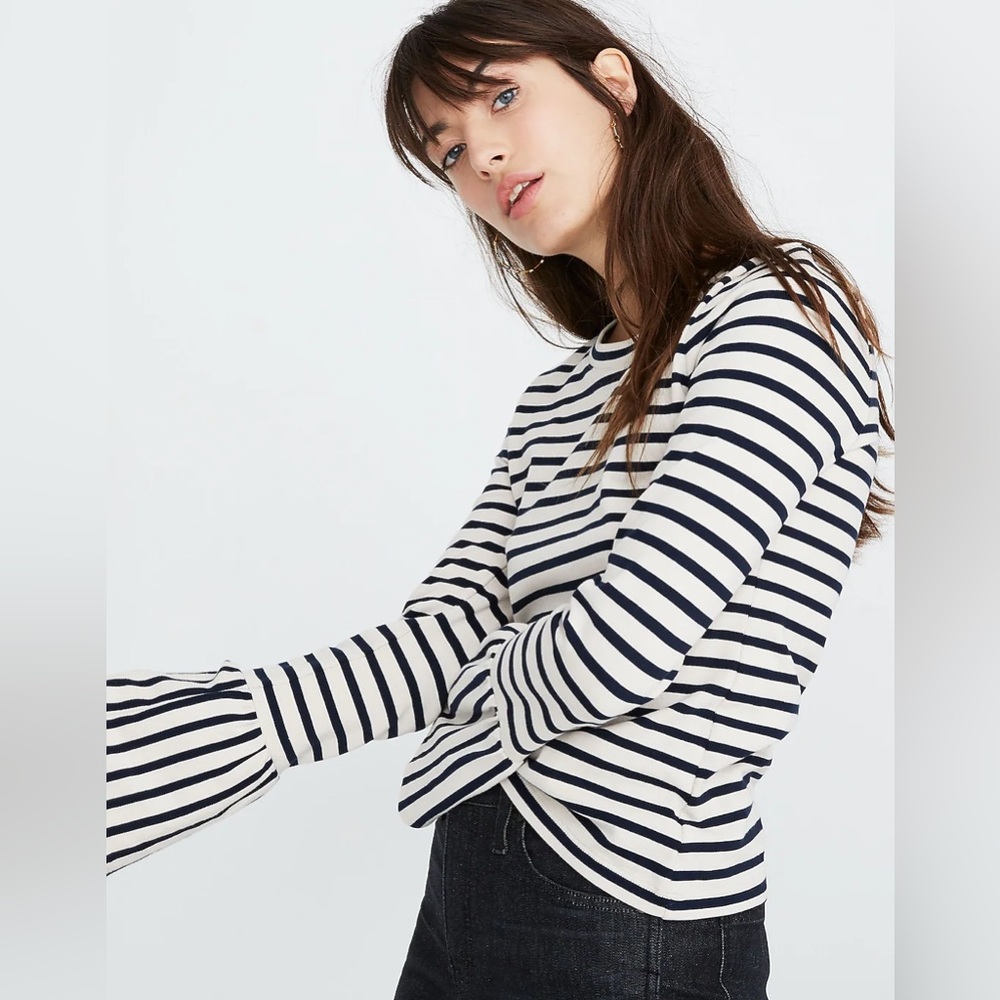 MADEWELL Stripe-Play Ruffle-Cuff Top - Picture 2 of 5